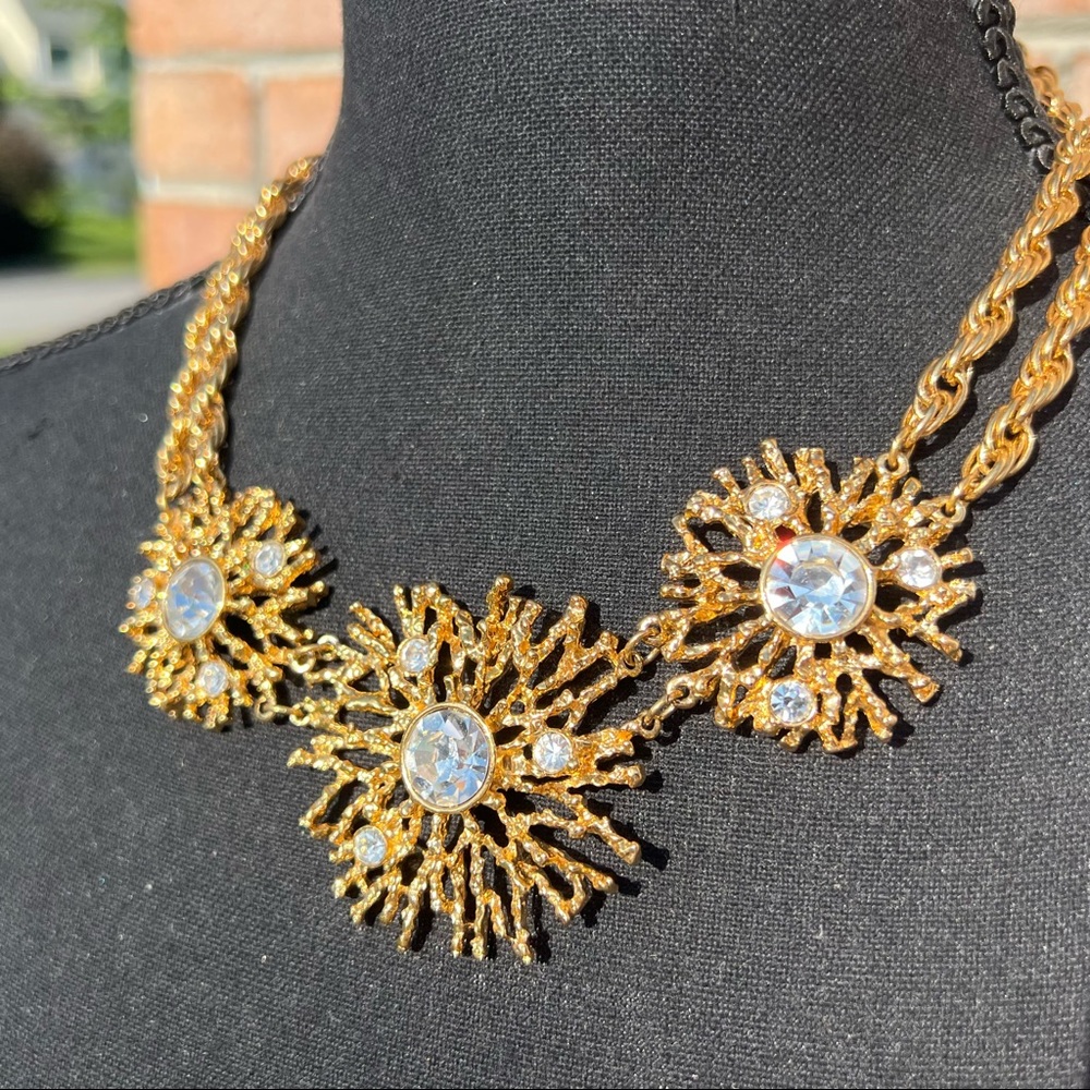 Vintage Kenneth Jay Lane Signed Gold & Crystal Necklace
